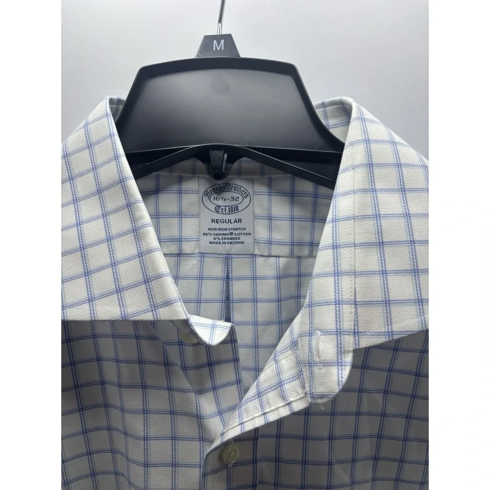 Brooks‎ Brothers Non Iron Stretch Supima Cotton Light Blue Plaid Men XL 16.5-32